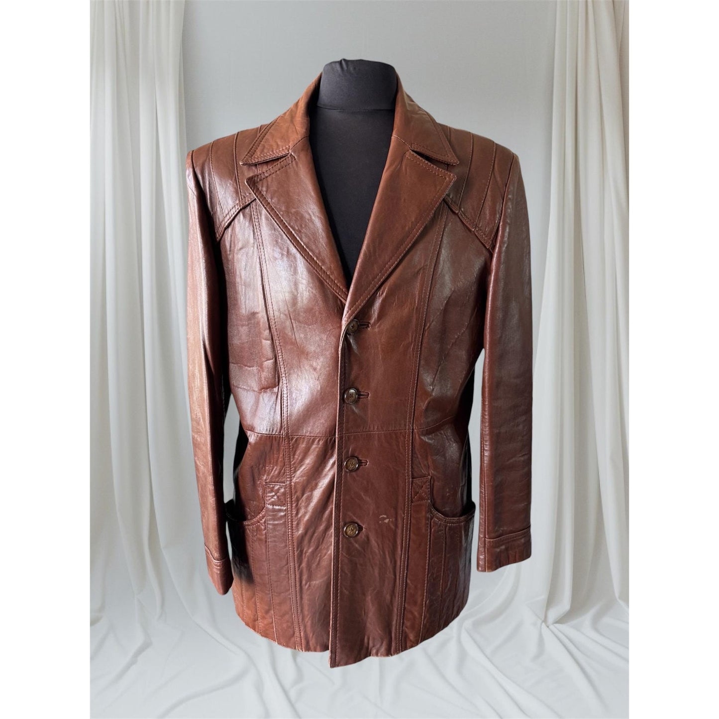 Men's Brown Vintage Leather Jacket, X-Large, 44