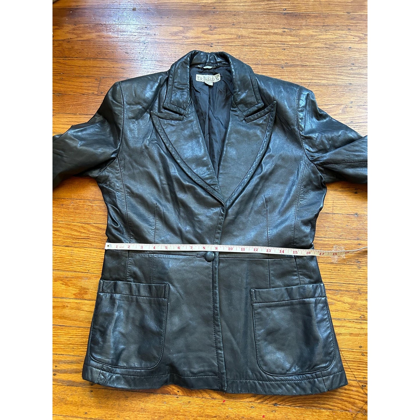 Black Leather Women's Blazer, Size M