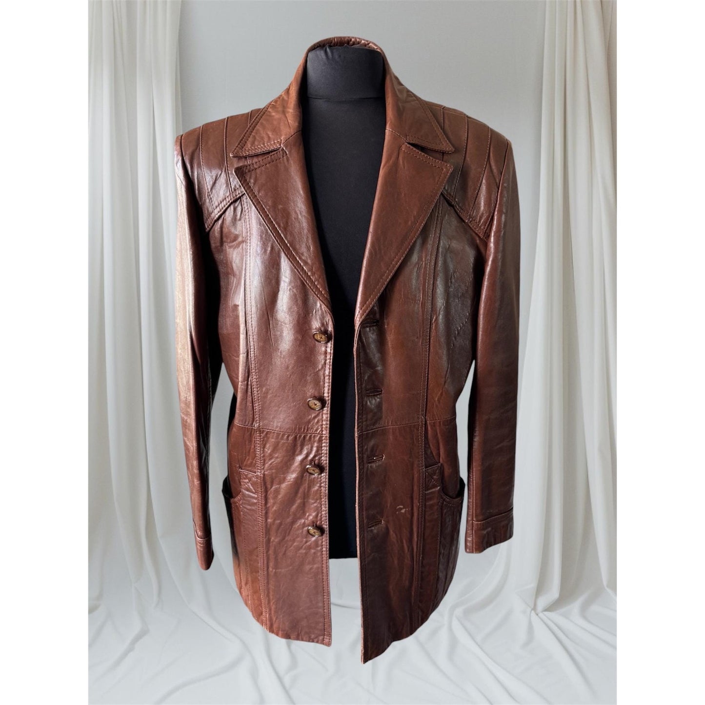 Men's Brown Vintage Leather Jacket, X-Large, 44