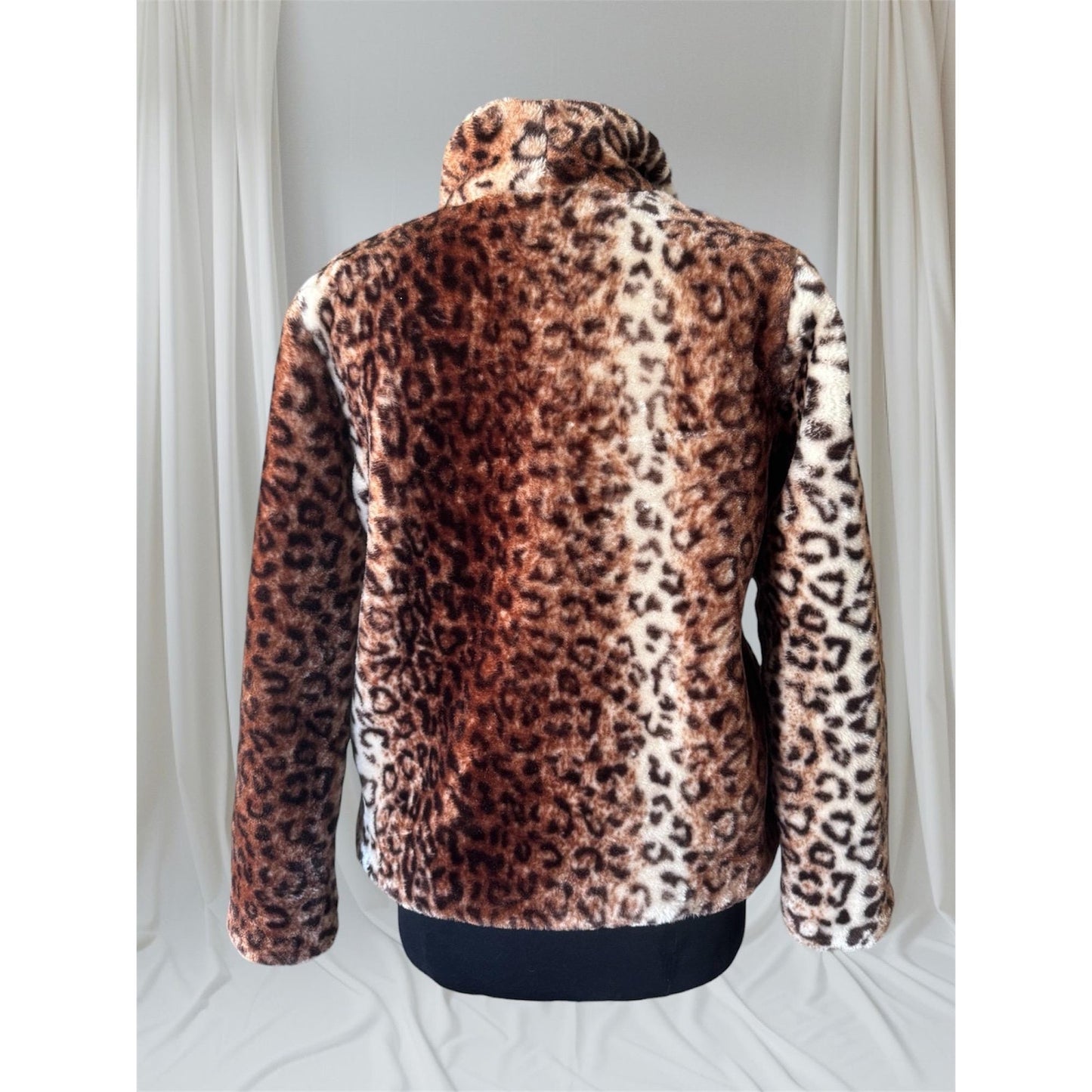 Leopard Print Faux Fur Coat, M