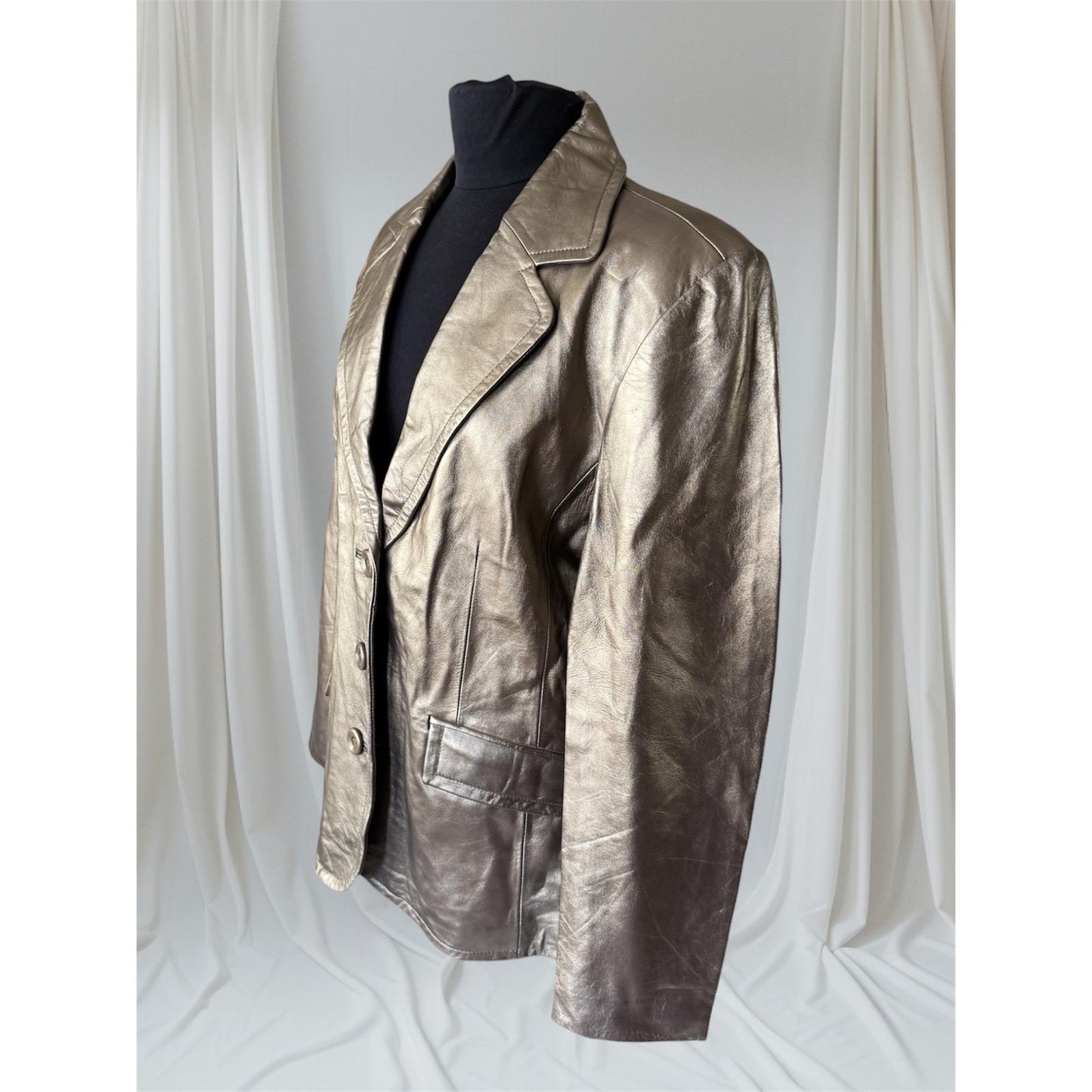 Women's Gold Genuine Leather Jacket, Large