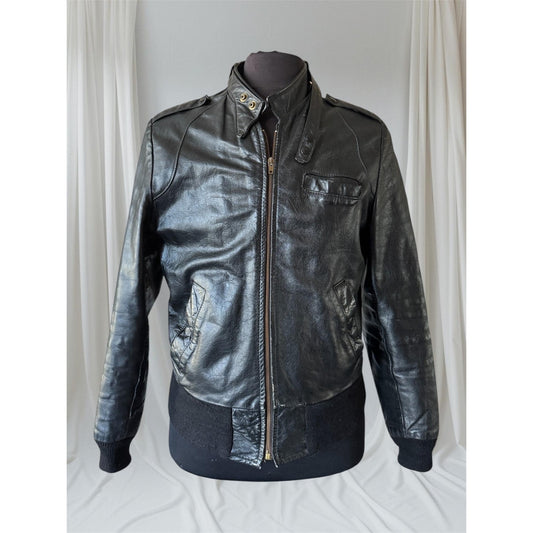 Copied - Men's Vintage Black Leather Bomber Jacket, Medium 40