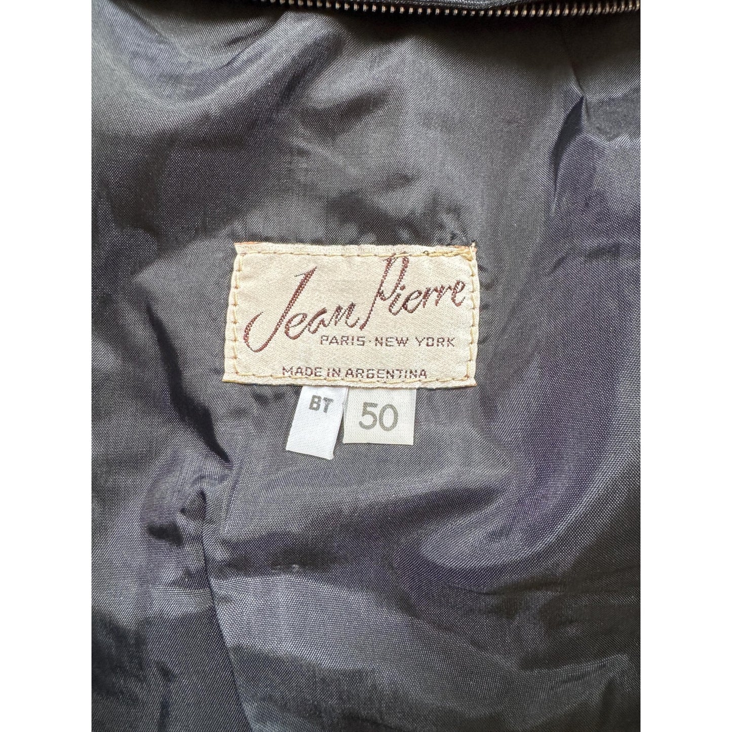 Vintage Men's Black Leather Bomber Jacket, Large, 50