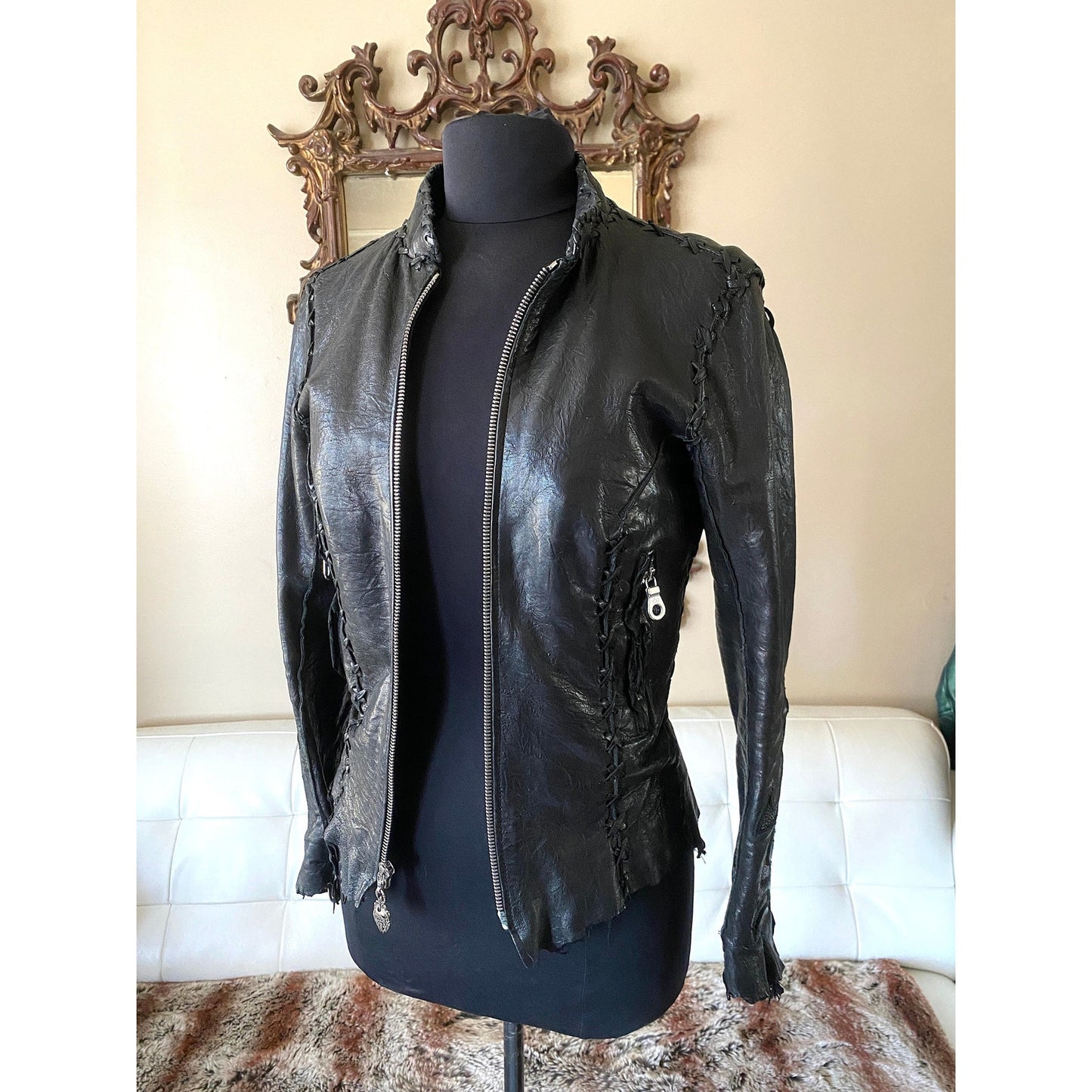 Eleven 11 Leather Jacket with Stingray & Studded Skull Back