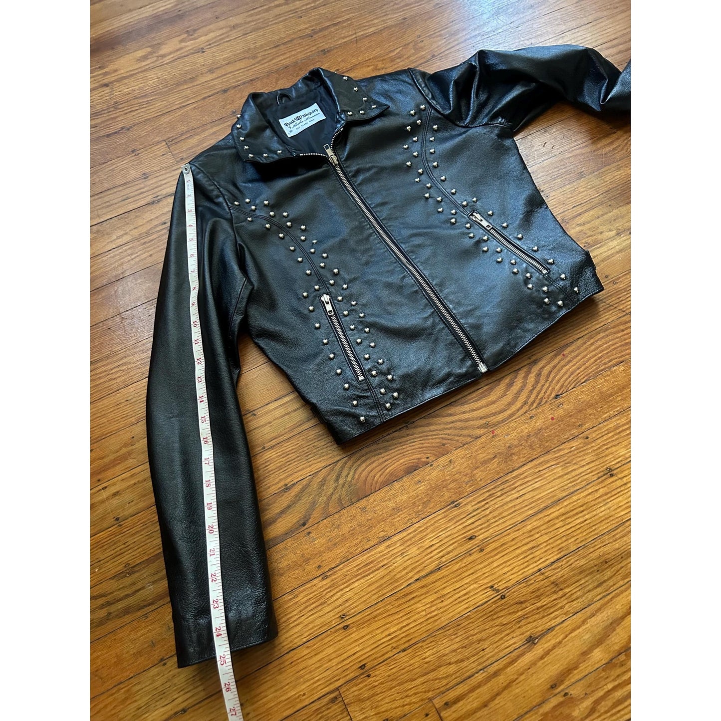 Women's Studded Leather Motorcycle Jacket, M