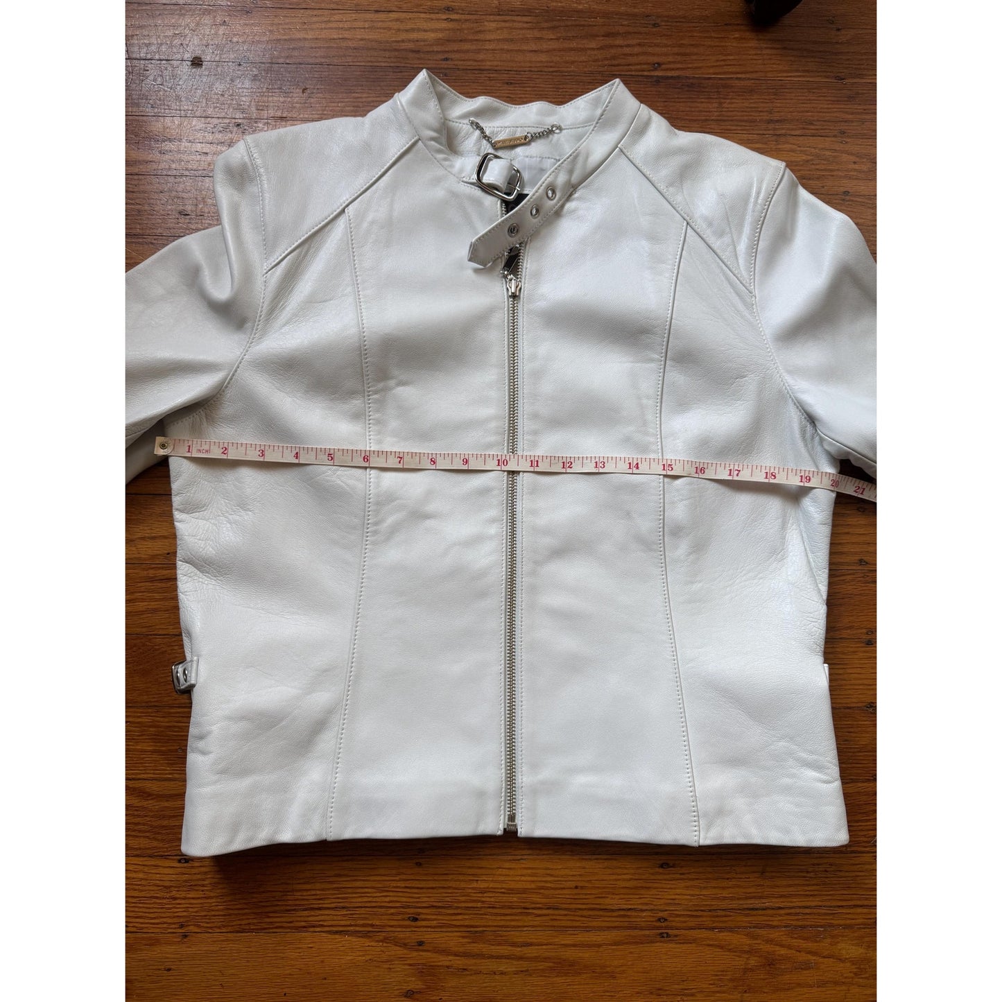 White Leather Women's Jacket, Size L