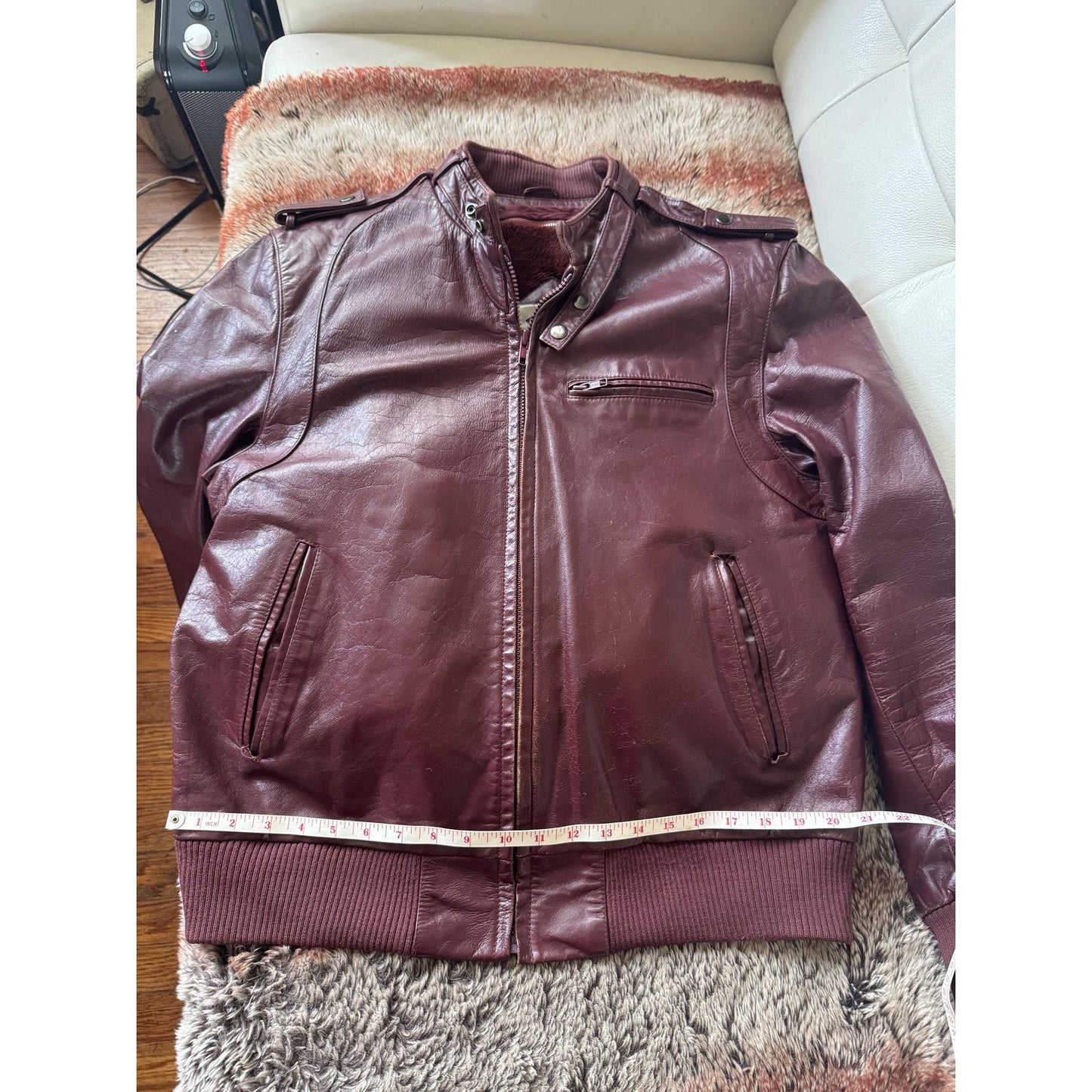 Men's Brownish Burgundy Vintage Leather Jacket, Large, 42