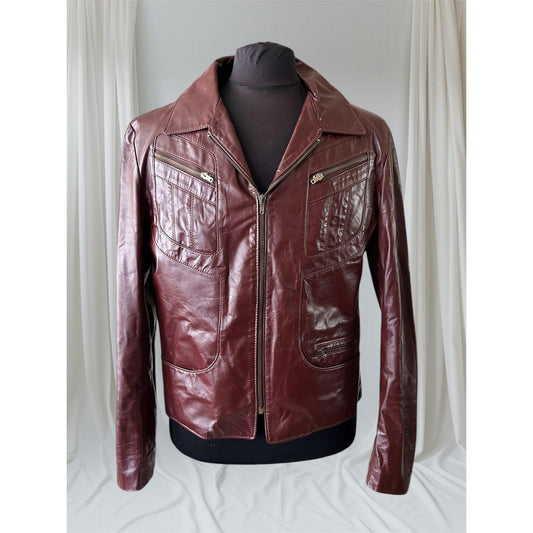 Men's Brownish Burgundy Vintage Leather Jacket, Large, 44