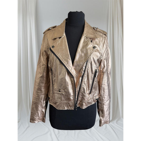 Women's Rose Gold Faux Leather Jacket, Medium