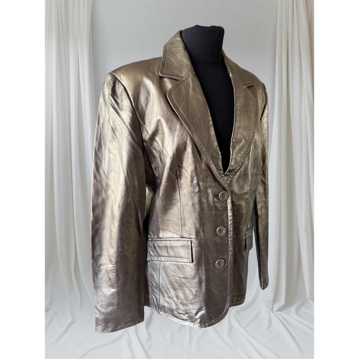 Women's Gold Genuine Leather Jacket, Large