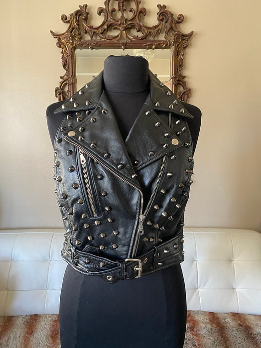 Black Spiked Studded Leather Punk Vest