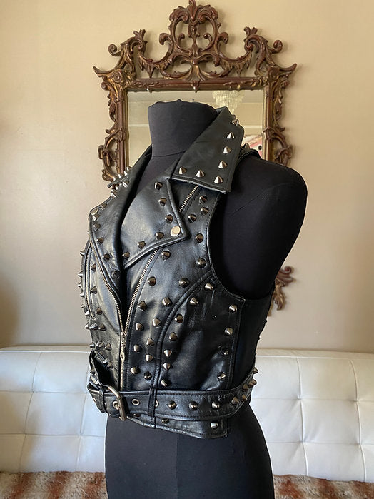 Black Spiked Studded Leather Punk Vest