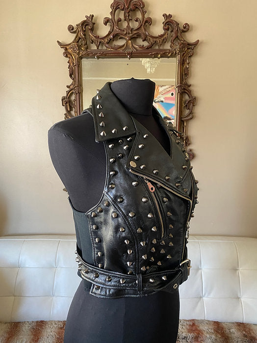 Black Spiked Studded Leather Punk Vest