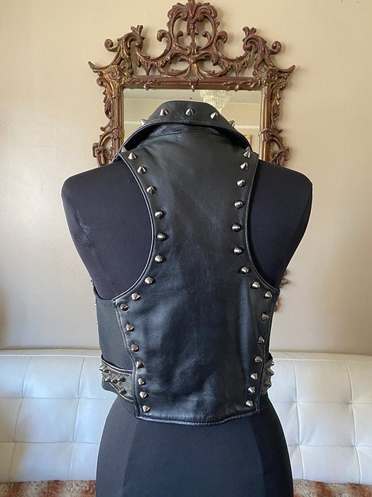 Black Spiked Studded Leather Punk Vest