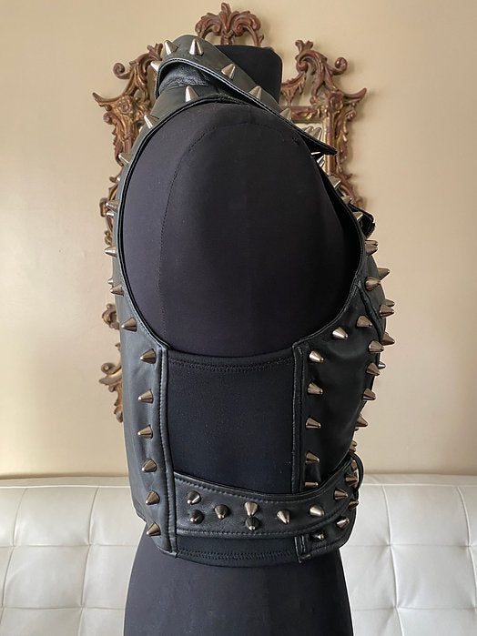 Black Spiked Studded Womens Leather Punk Vest,