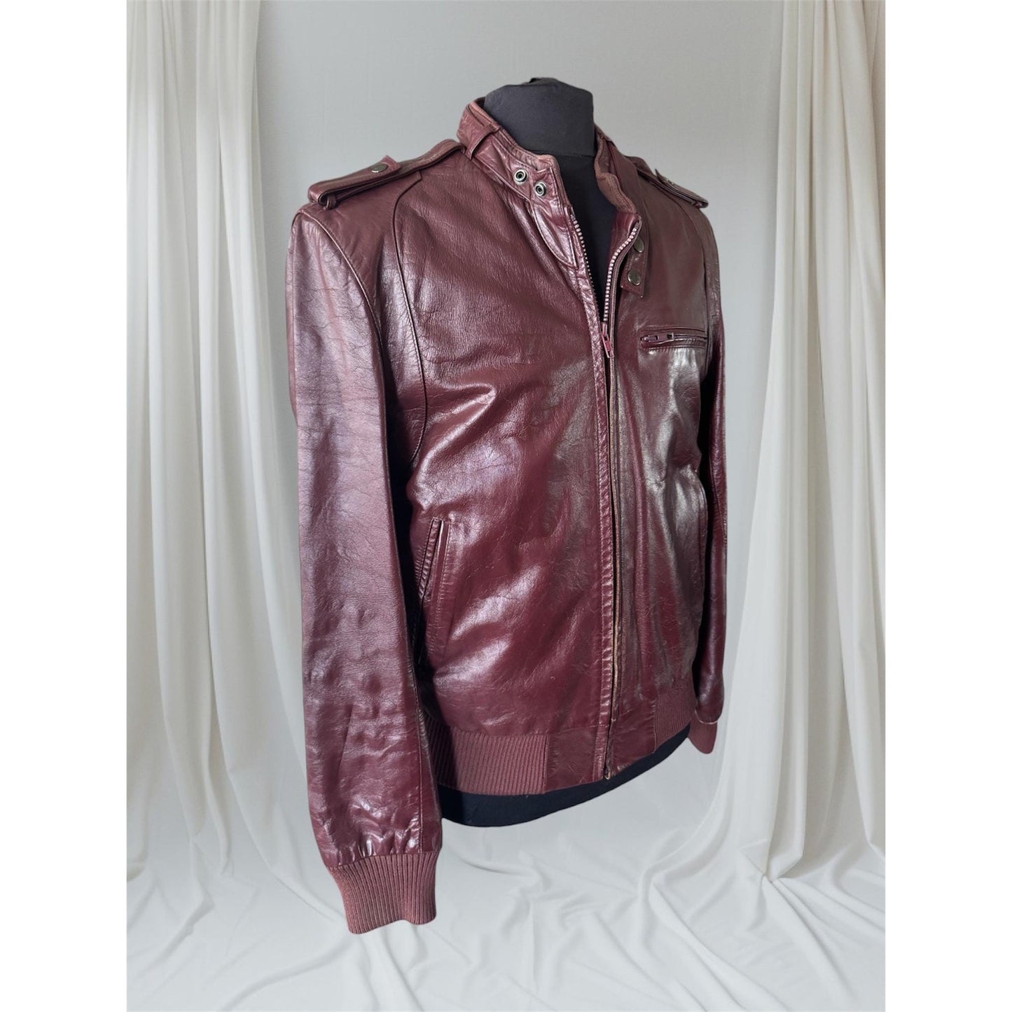 Men's Brownish Burgundy Vintage Leather Jacket, Large, 42