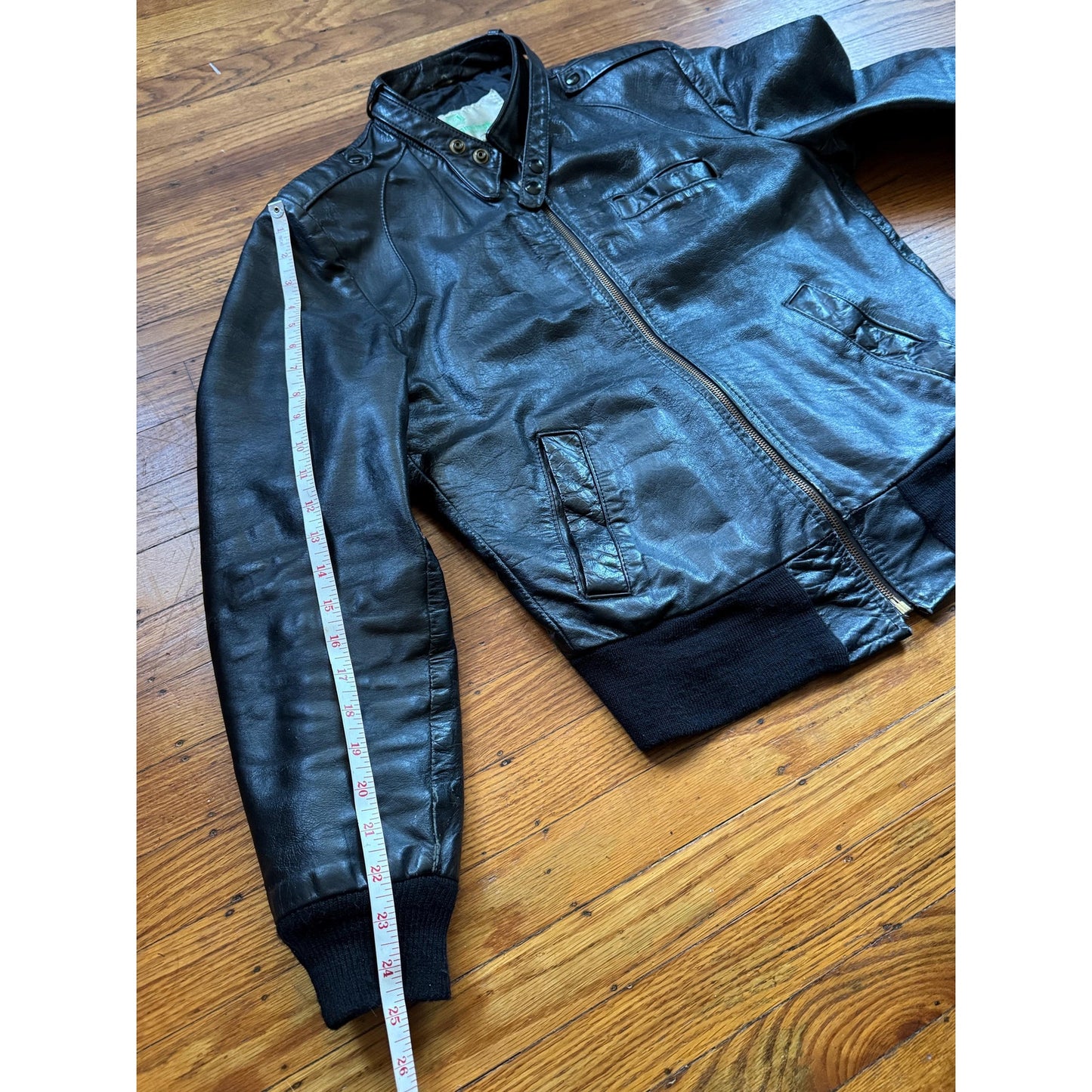 Copied - Men's Vintage Black Leather Bomber Jacket, Medium 40