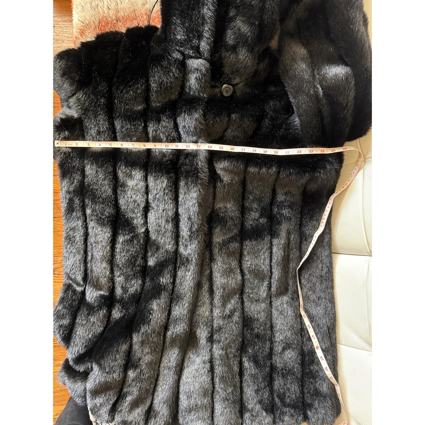 Women's Black Hooded Faux Fur Coat, Large, Dennis Basso