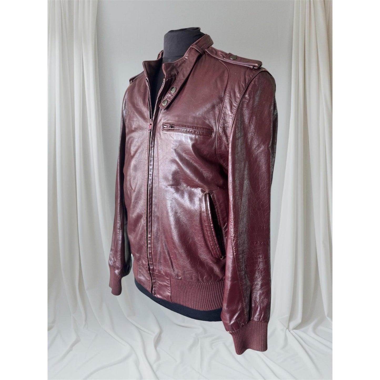 Men's Brownish Burgundy Vintage Leather Jacket, Large, 42