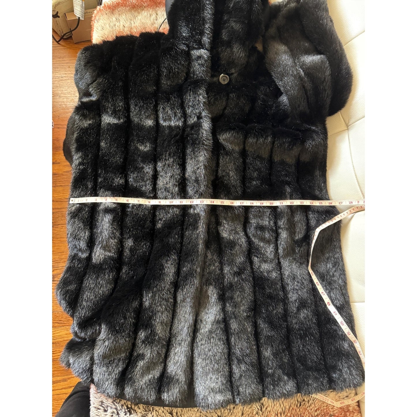 Women's Black Hooded Faux Fur Coat, Large, Dennis Basso