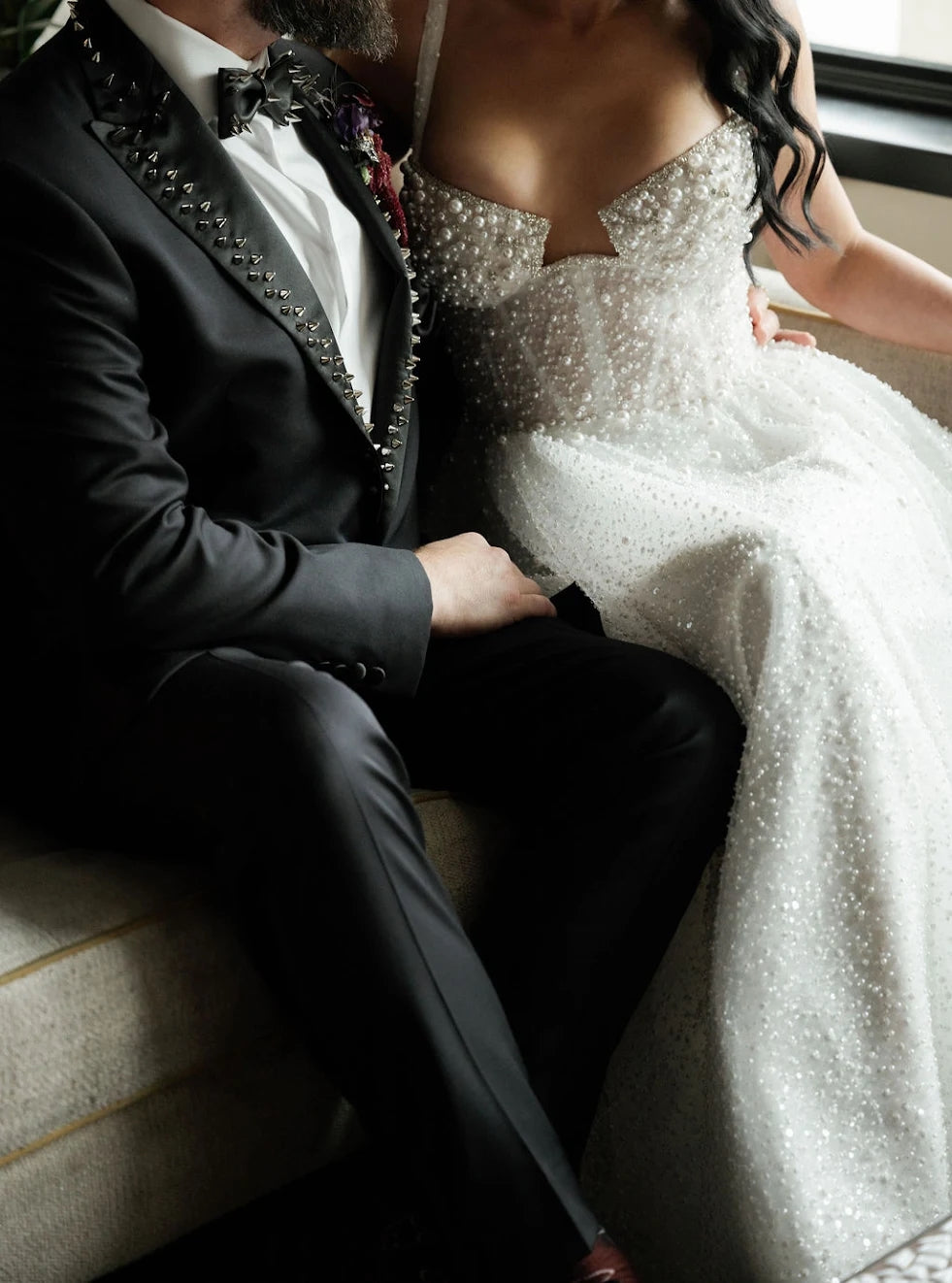 Custom punk tuxedo with spiked lapels for wedding