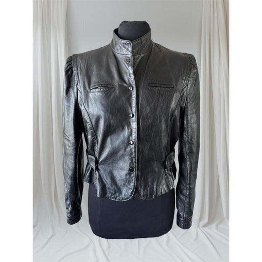 Vintage Black Leather Women's Jacket, L