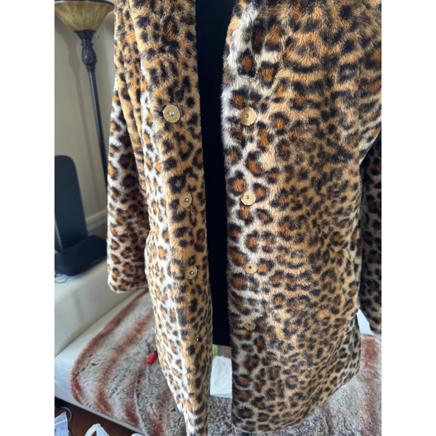 Women's Leopard Print Faux Fur Coat, S