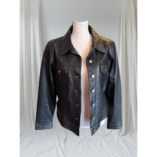 Women's Leather Trucker Style Jacket, Large