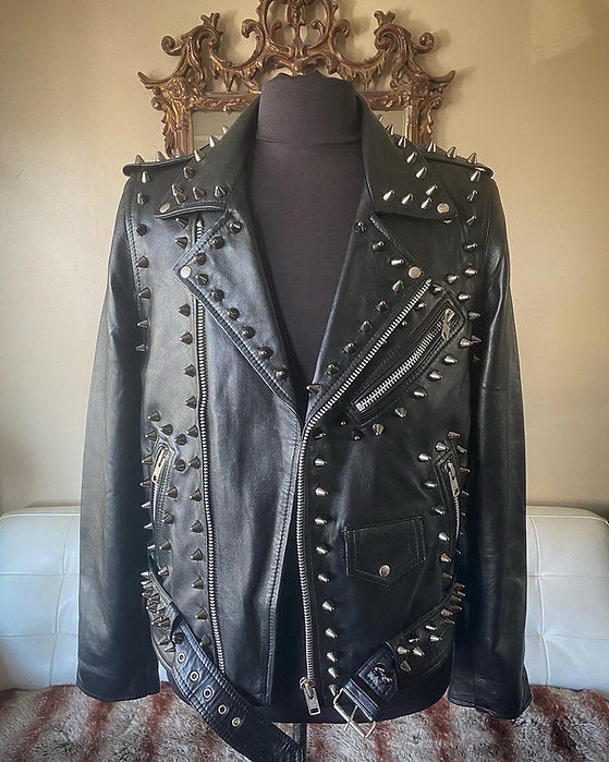 Custom Order High Quality Lambskin Leather w Black Studs, XS-4XL