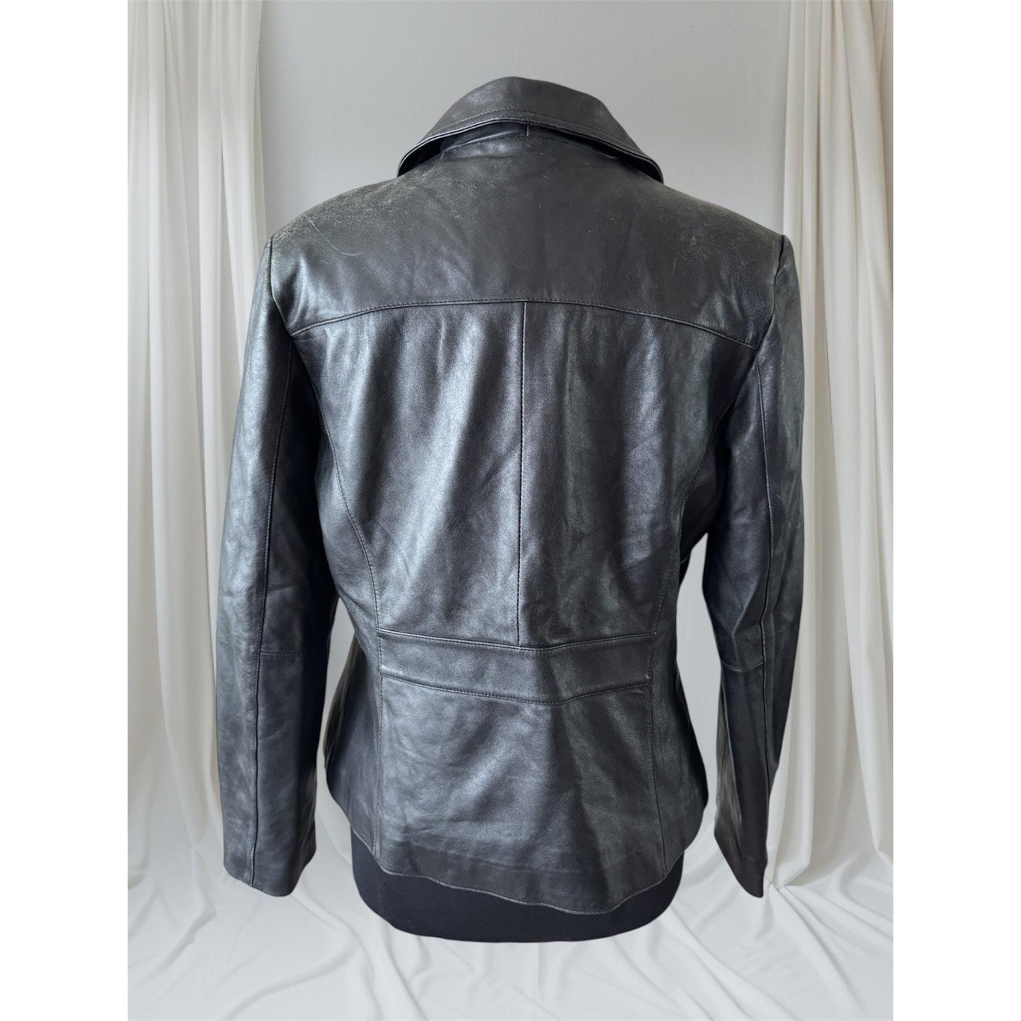 Black Leather Women's Blazer, Size L