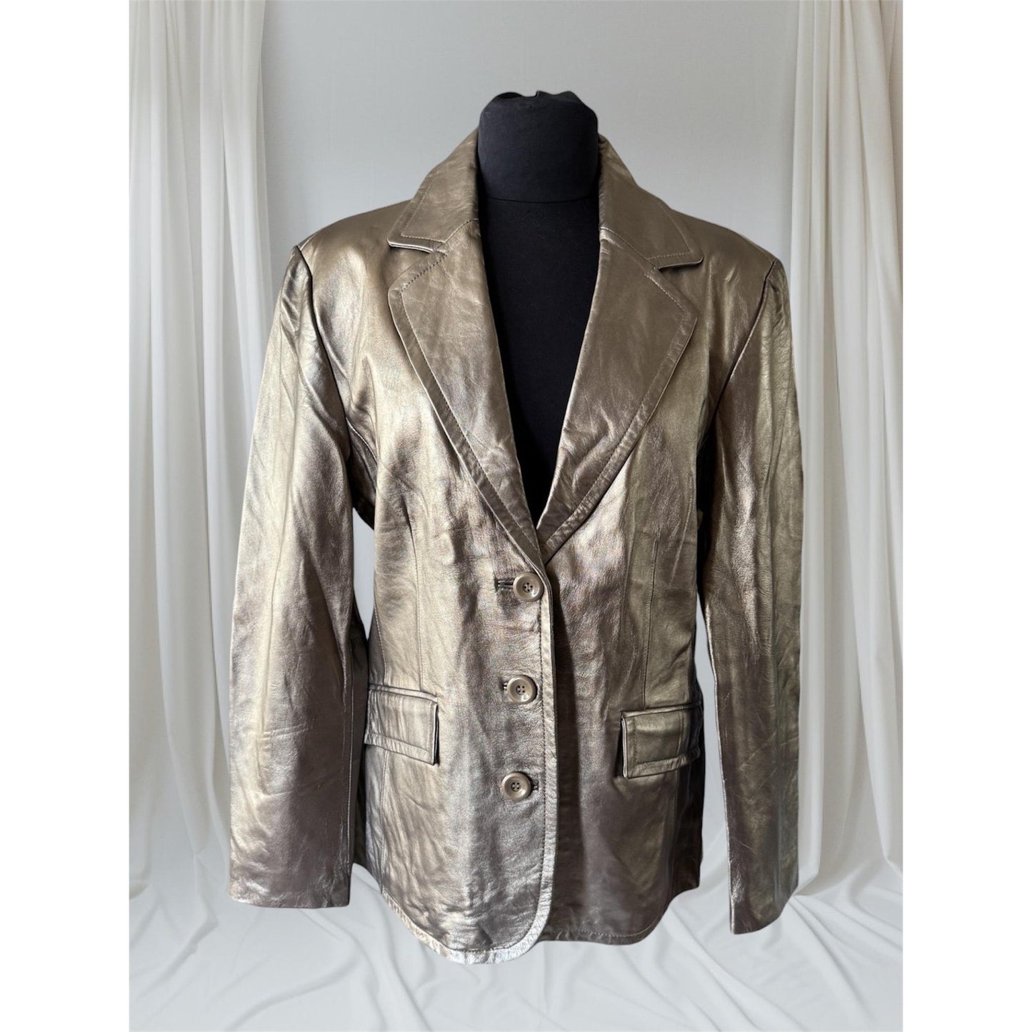 Women's Gold Genuine Leather Jacket, Large