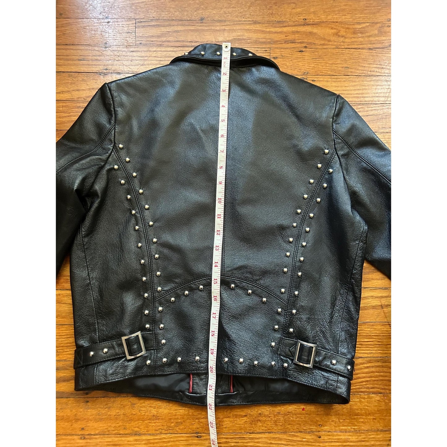 Women's Studded Leather Motorcycle Jacket, M