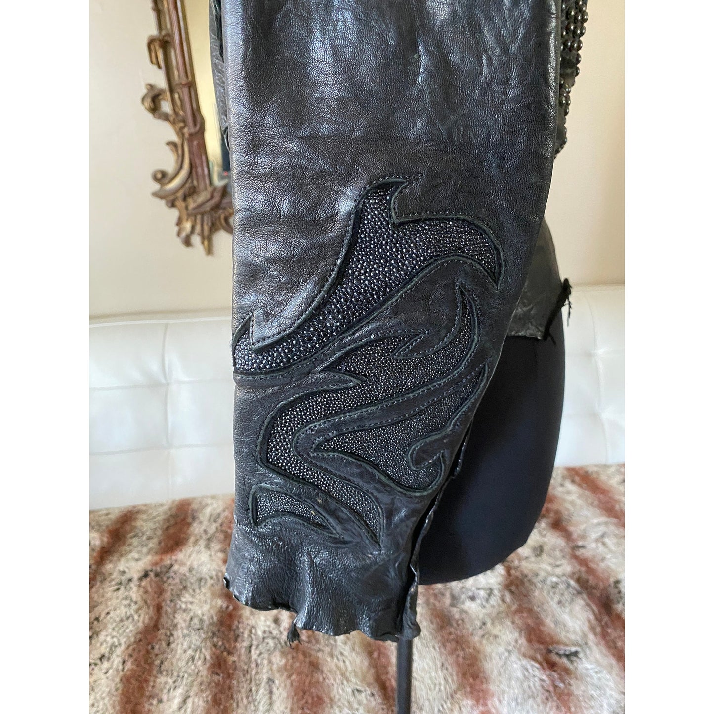 Eleven 11 Leather Jacket with Stingray & Studded Skull Back