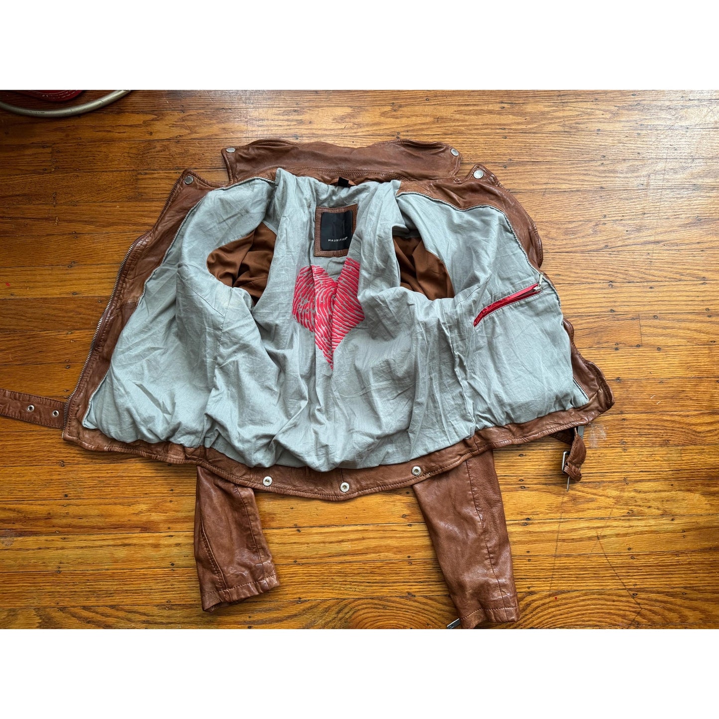 Women's Brown Leather Motorcycle Jacket, X-Small