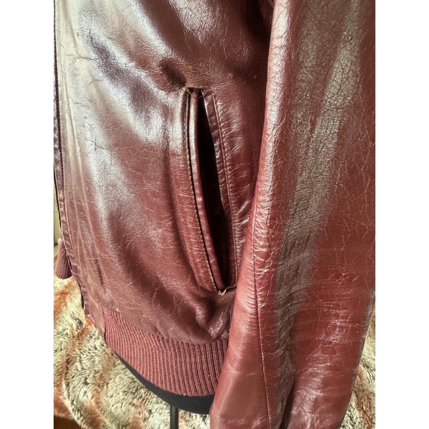 Men's Brownish Burgundy Vintage Leather Jacket, Large, 42