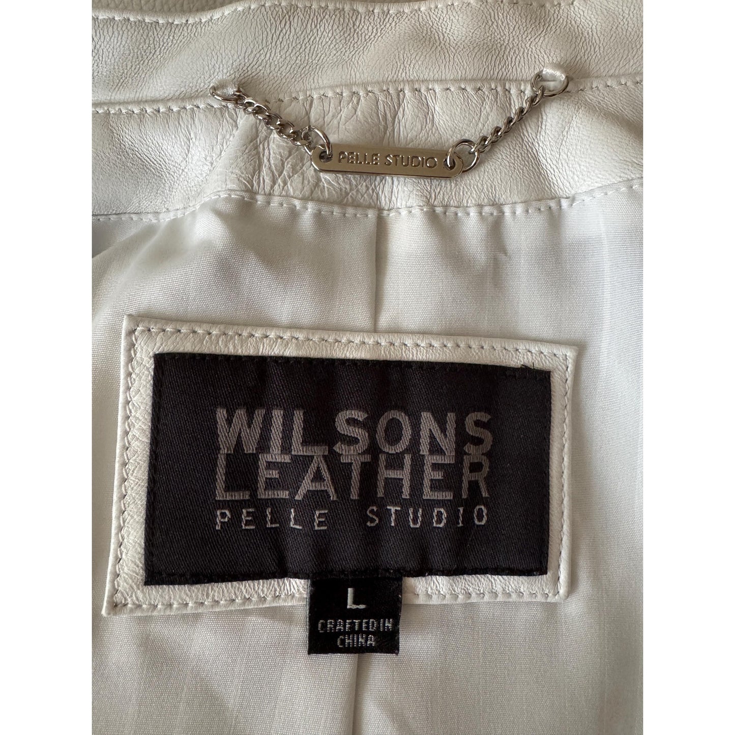 White Leather Women's Jacket, Size L