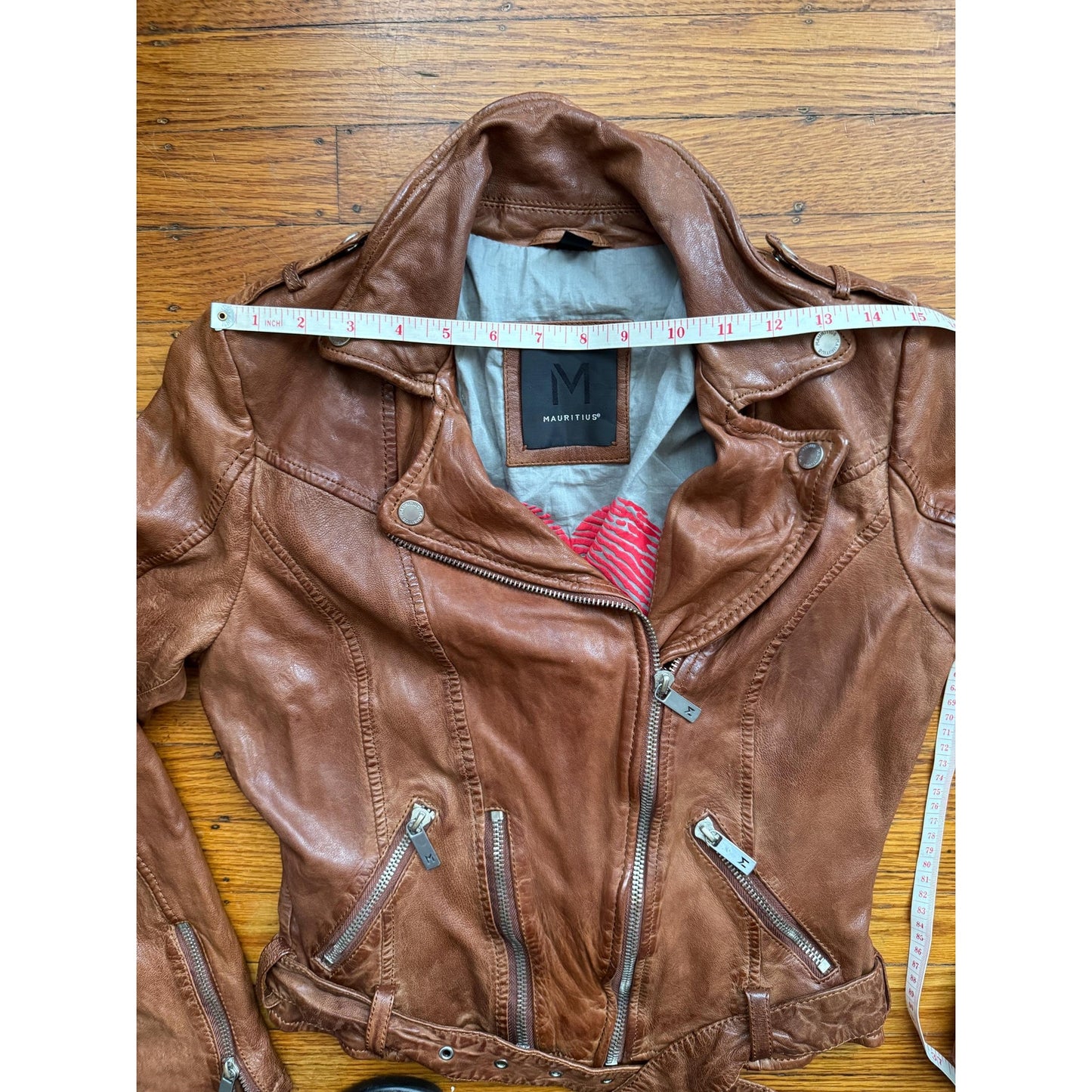 Women's Brown Leather Motorcycle Jacket, X-Small