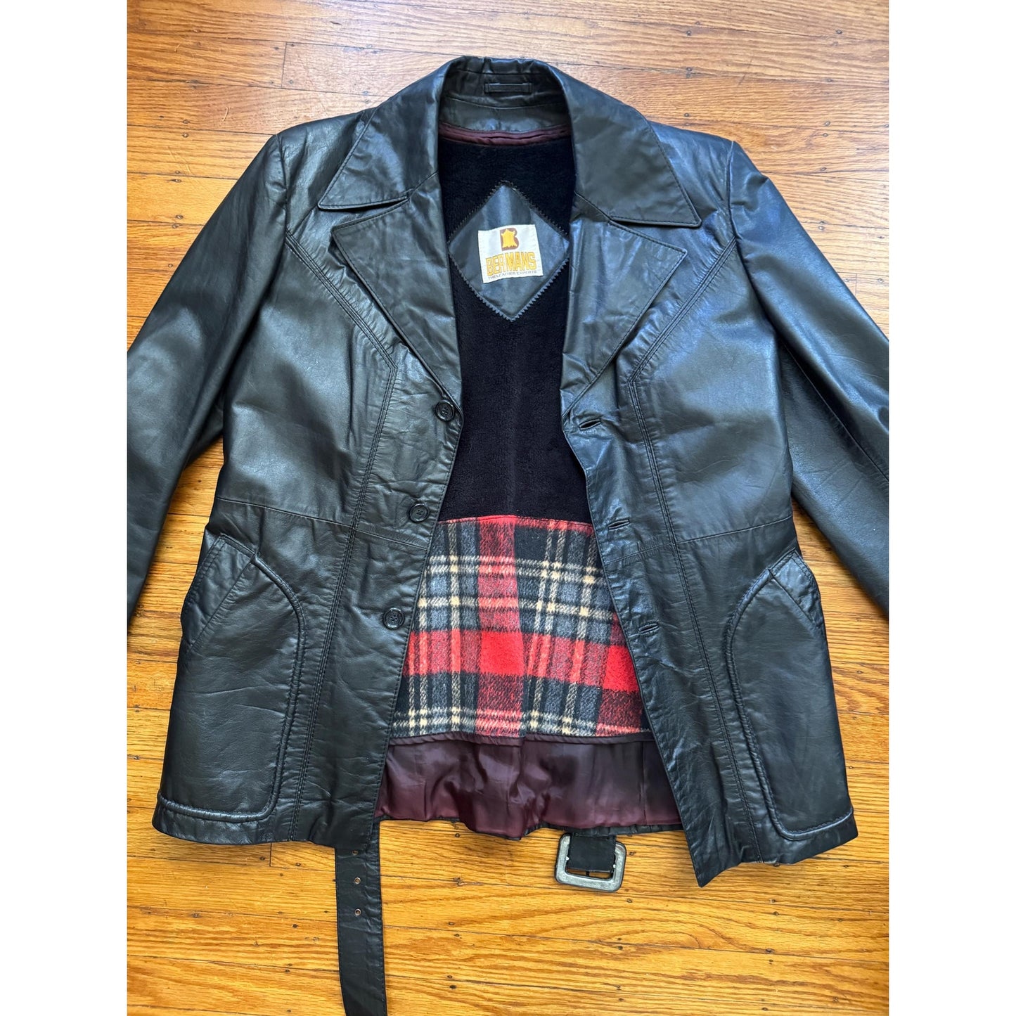 Black Leather Vintage 1970's Women's Trench, Size M