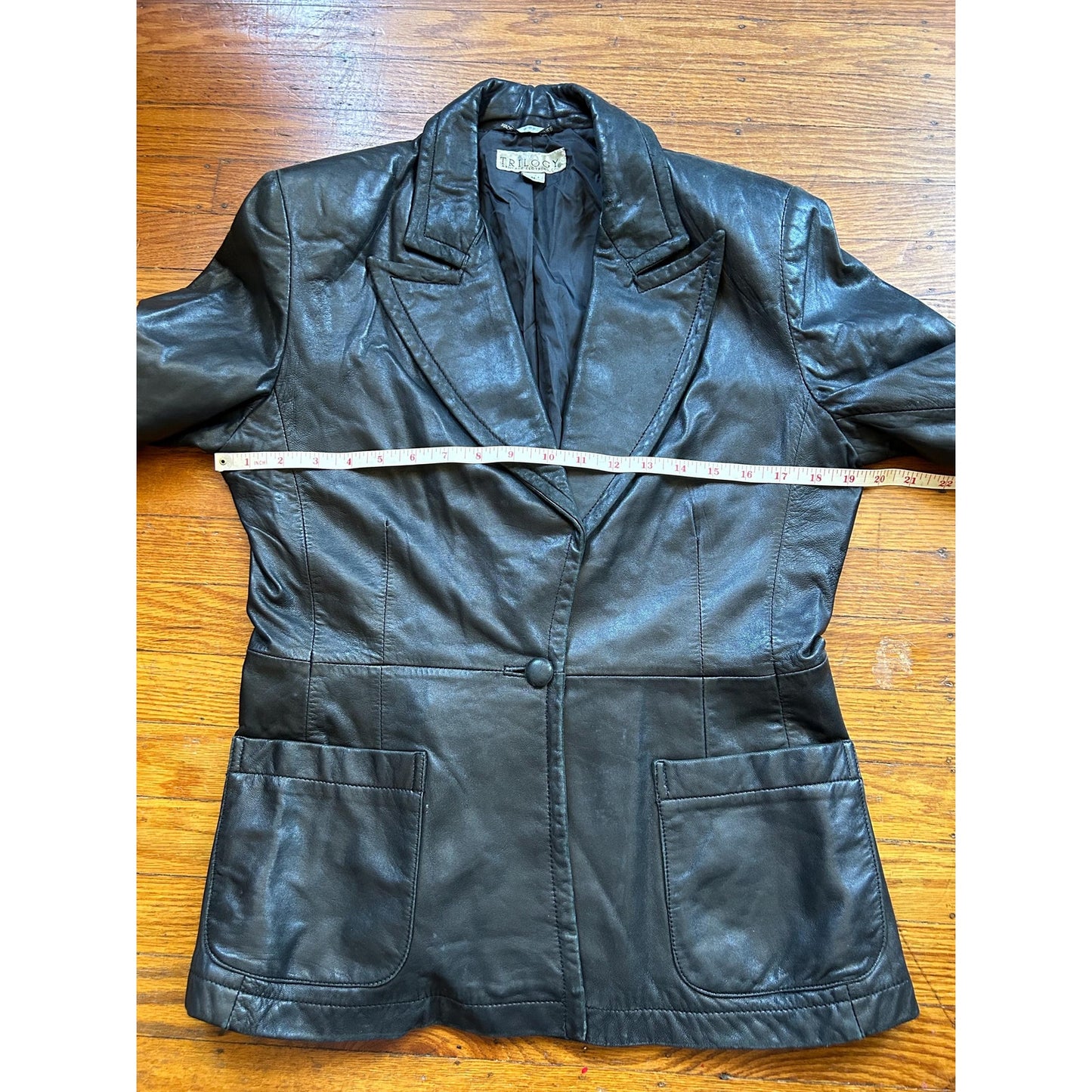 Black Leather Women's Blazer, Size M