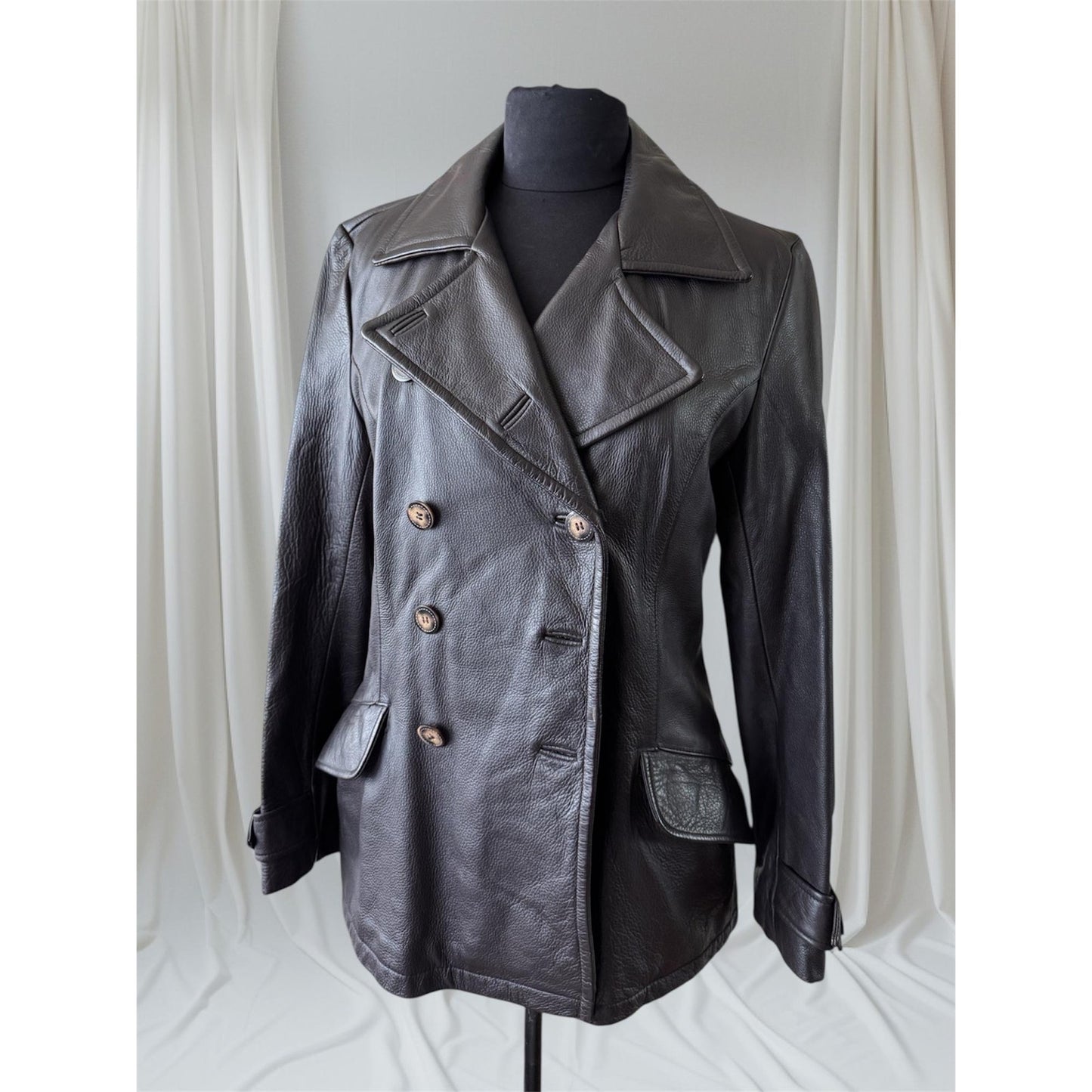 Dark Brown Women's Leather Trench Coat, M