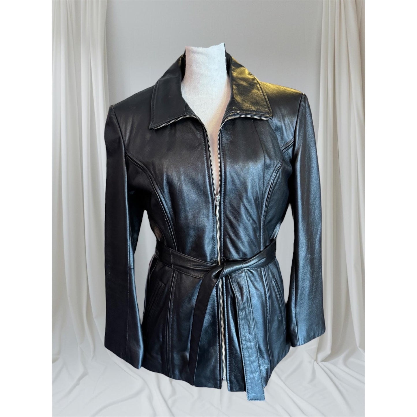 Black Leather Women's Trench, Size Small/ M