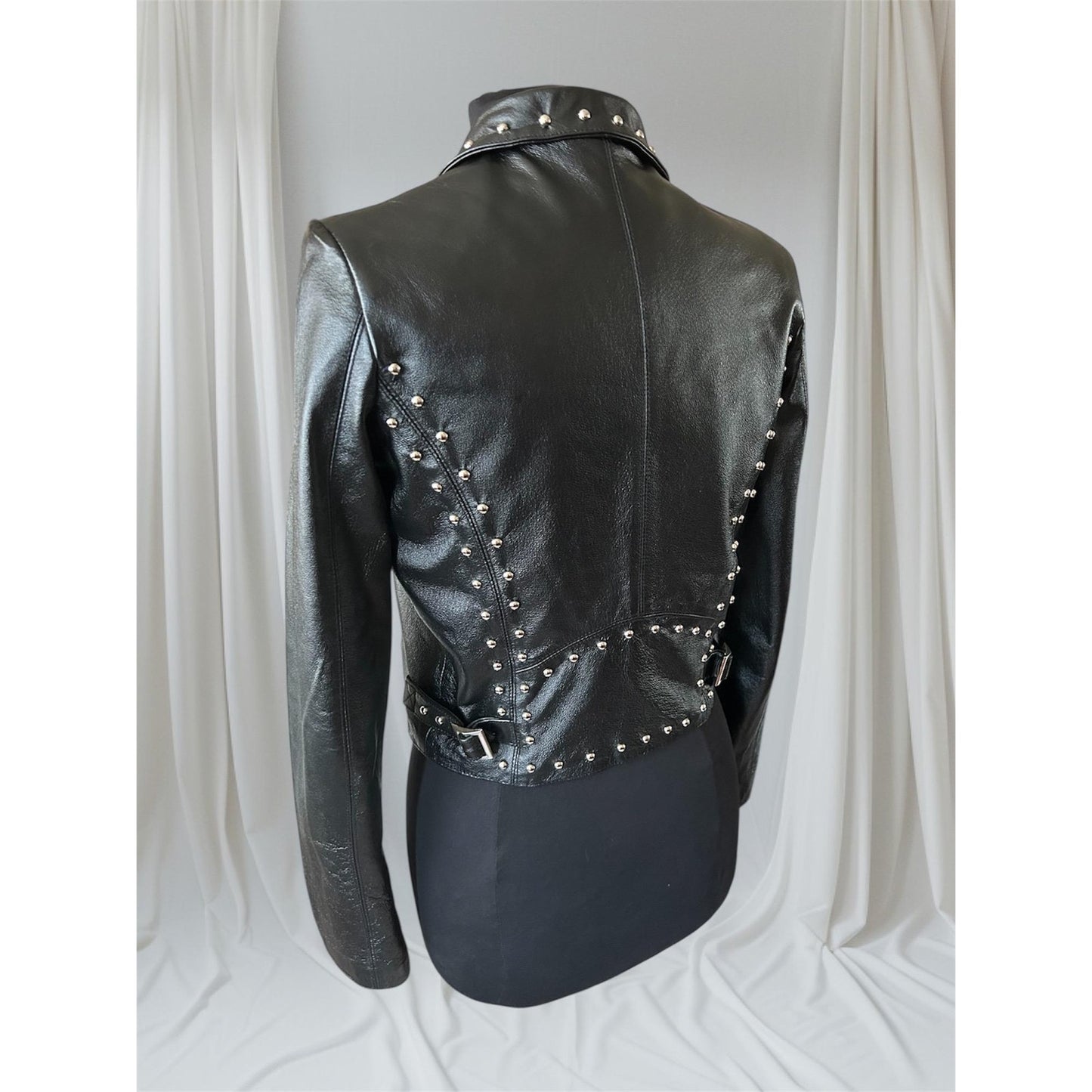 Women's Studded Leather Motorcycle Jacket, M