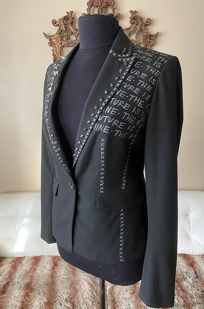 womens punk suit jacket with spike lapels and safety pin