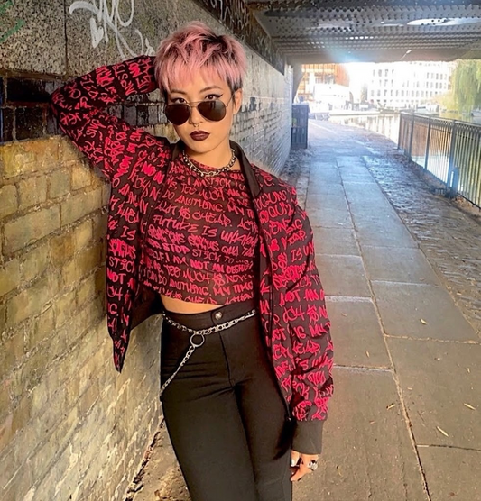 Empowering Pink Graffiti Women's Bomber Jacket