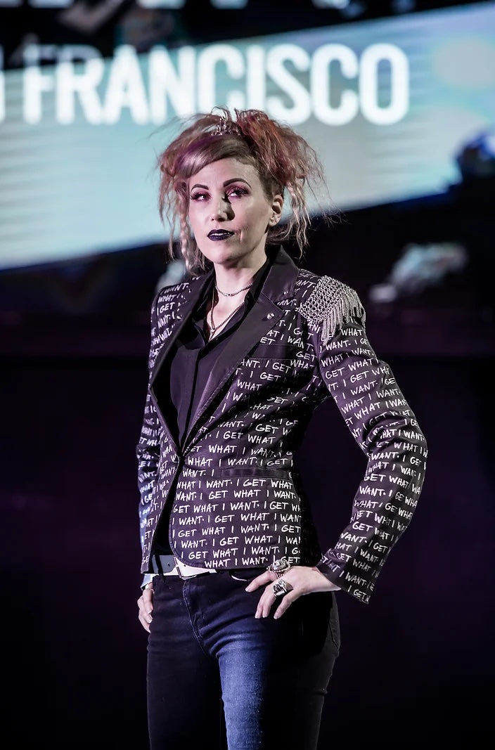 punk suit runway model