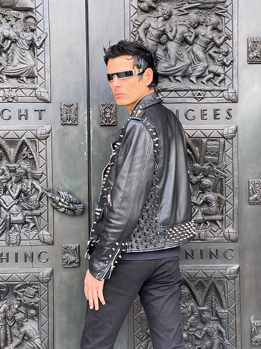 Custom Order High Quality Lambskin Leather Motorcycle Jacket w Black Studs, XS-4XL