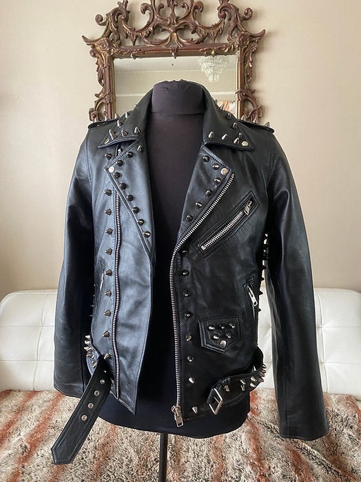 mens black studded leather motorcycle jacket