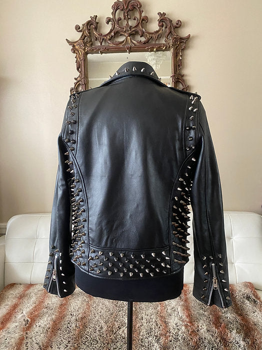 mens black studded leather motorcycle jacket