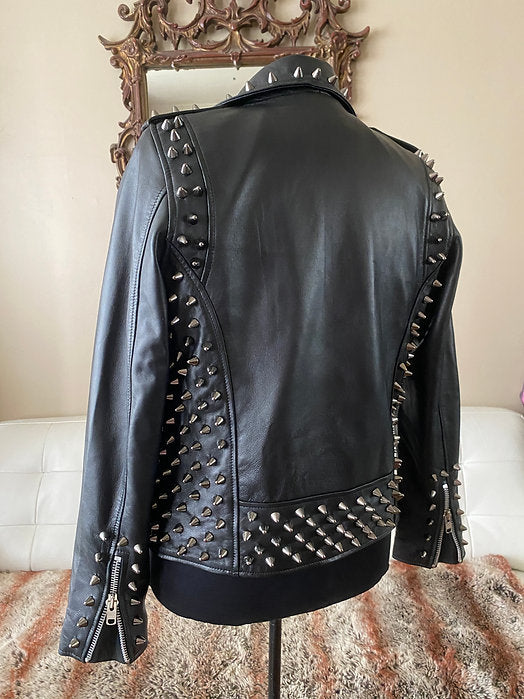 mens black studded leather motorcycle jacket