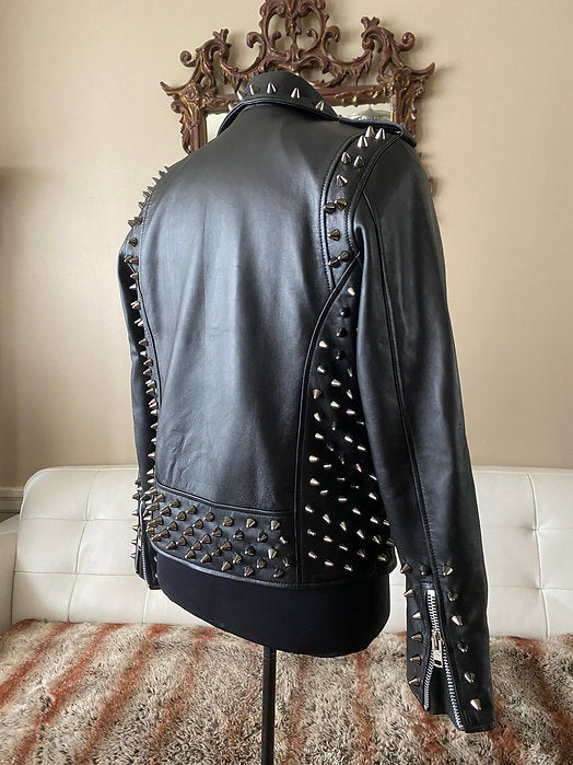 mens black studded leather motorcycle jacket